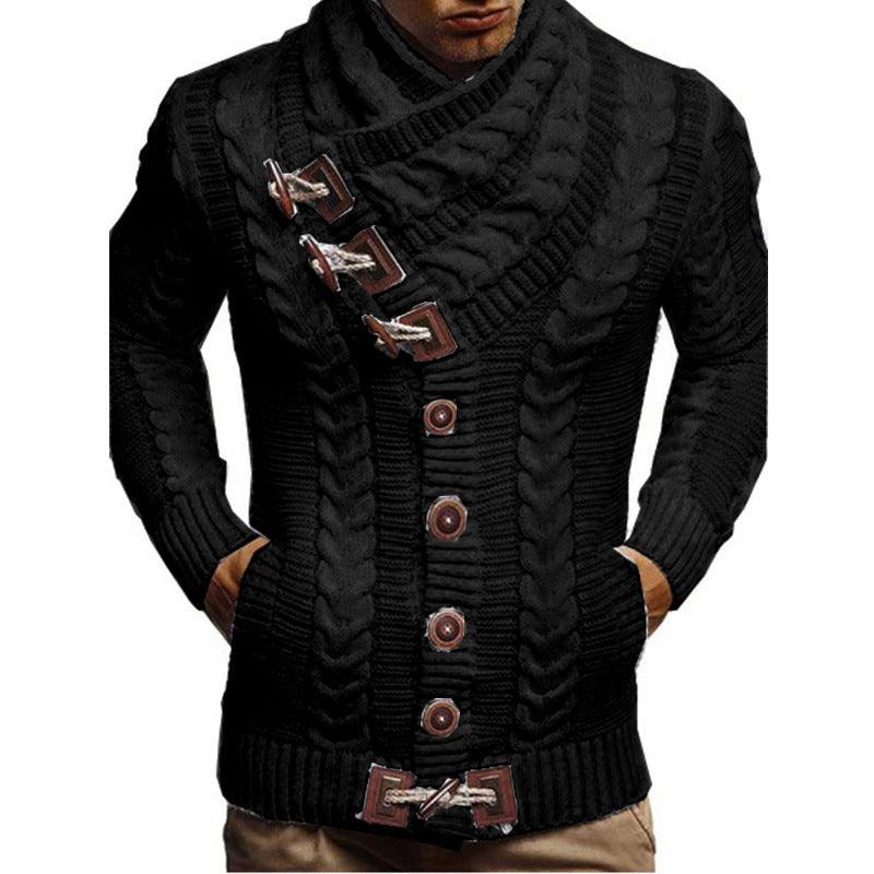 Suéter tipo chaqueta de punto con botones y cuello alto para hombre - Urban Tribes Store