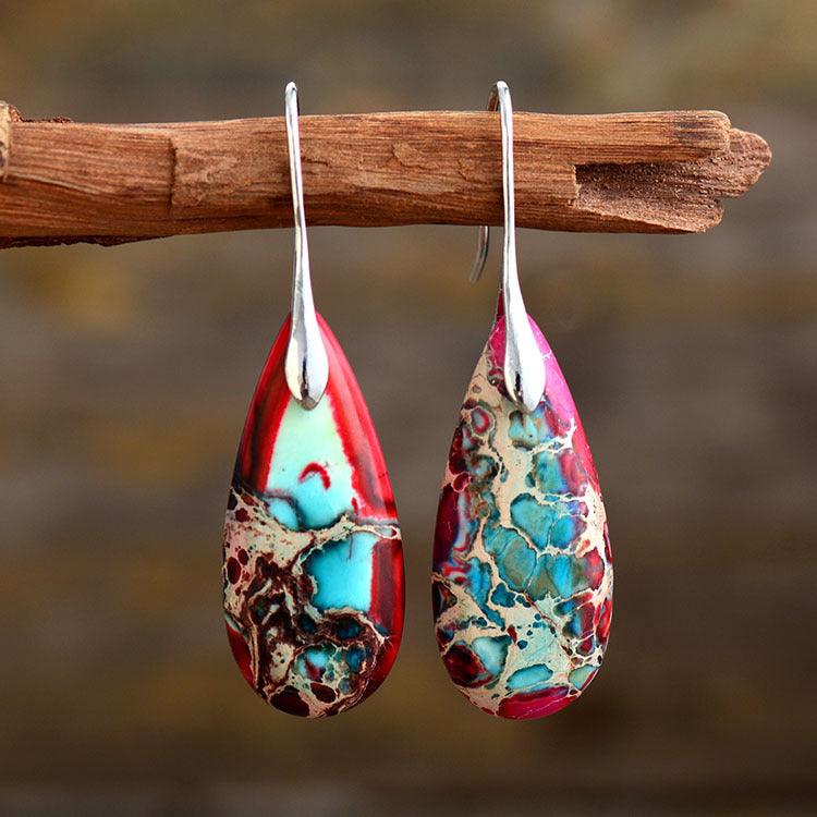 Pendientes con colgante de gota de agua de piedra de emperador - Urban Tribes Store