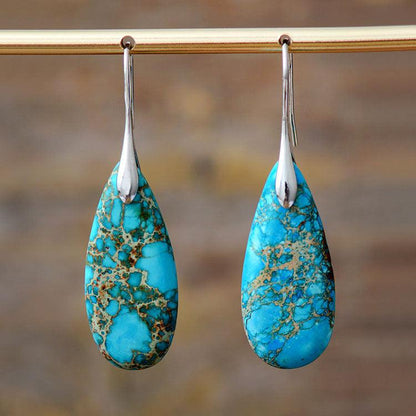 Pendientes con colgante de gota de agua de piedra de emperador - Urban Tribes Store