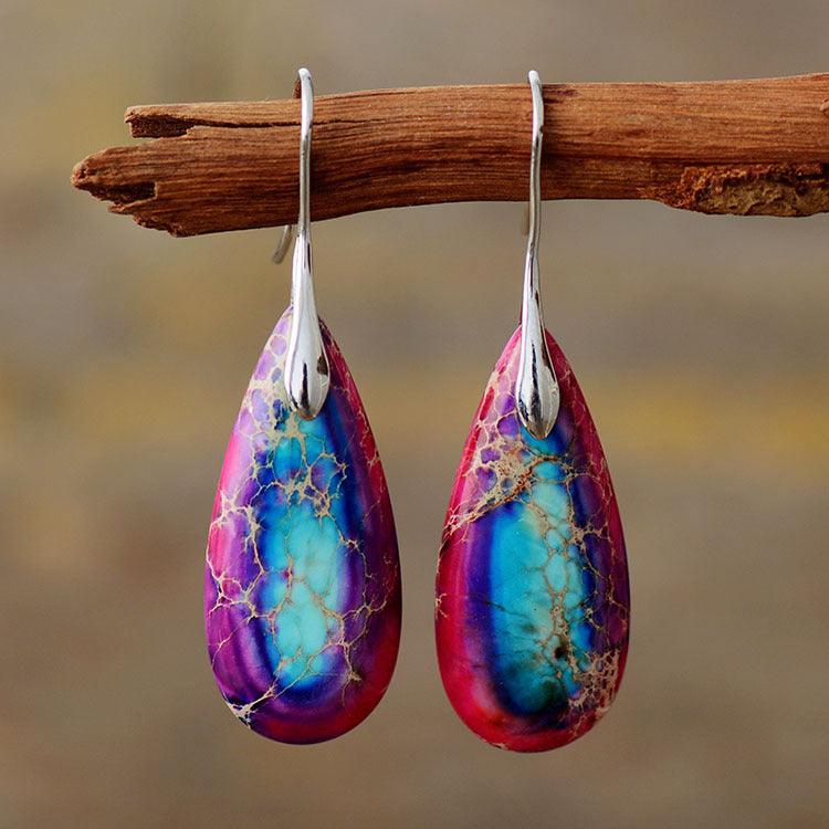 Pendientes con colgante de gota de agua de piedra de emperador - Urban Tribes Store