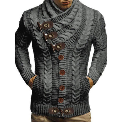 Suéter tipo chaqueta de punto con botones y cuello alto para hombre - Urban Tribes Store