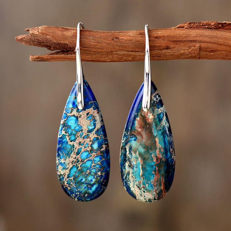 Pendientes con colgante de gota de agua de piedra de emperador - Urban Tribes Store