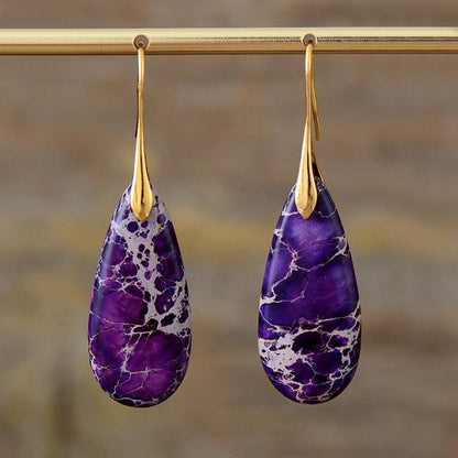 Pendientes con colgante de gota de agua de piedra de emperador - Urban Tribes Store