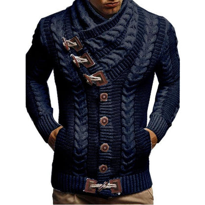 Suéter tipo chaqueta de punto con botones y cuello alto para hombre - Urban Tribes Store