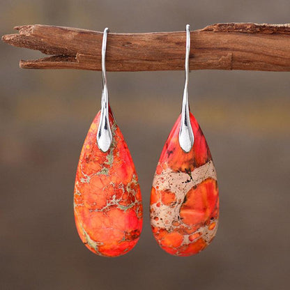 Pendientes con colgante de gota de agua de piedra de emperador - Urban Tribes Store