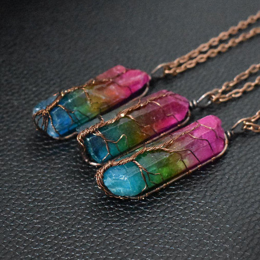 Colgante de árbol de la vida con pilar de cristal de piedra - Urban Tribes Store