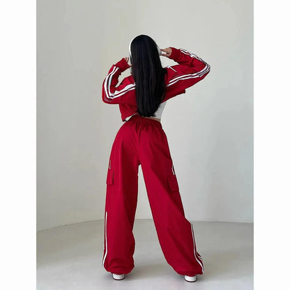 Chándal a rayas de 2 piezas para mujer, pantalón de pierna ancha - Urban Tribes Store