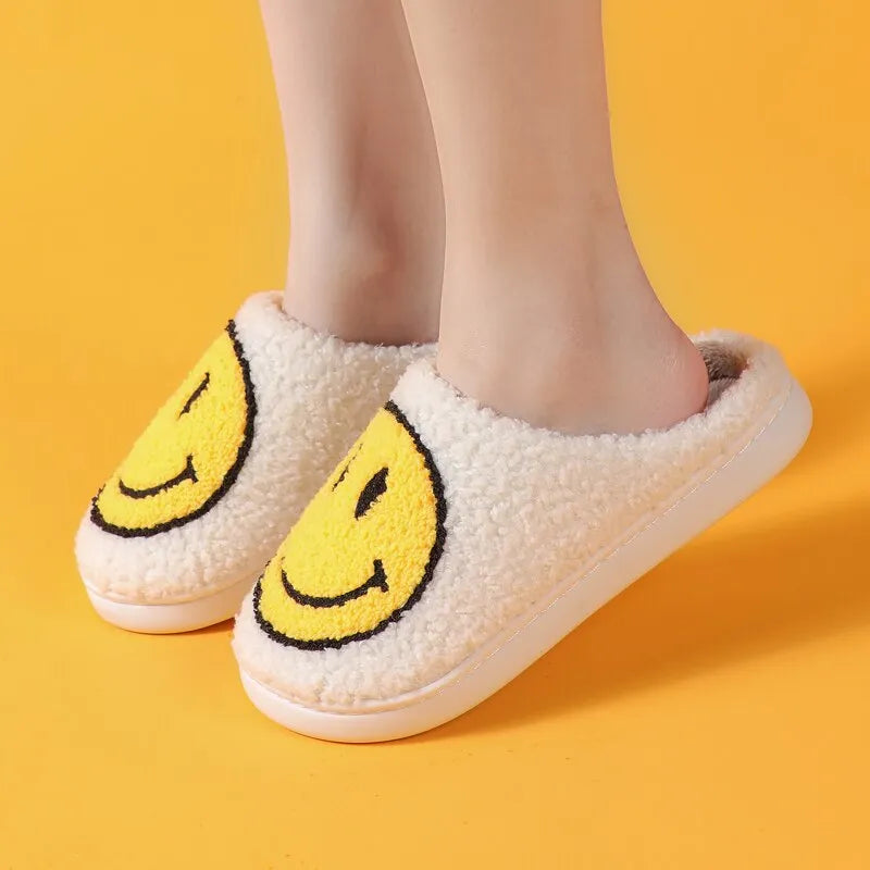 Pantuflas de invierno para mujer con patrón sonriente