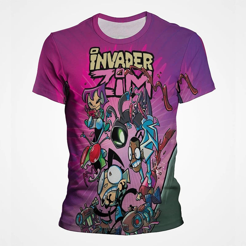 Camiseta de dibujos animados de Anime invader Zim para niños