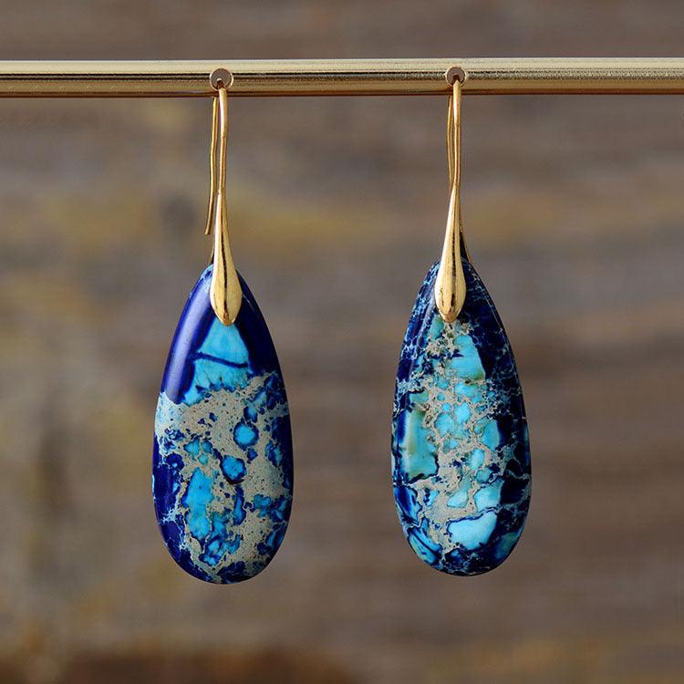 Pendientes con colgante de gota de agua de piedra de emperador - Urban Tribes Store