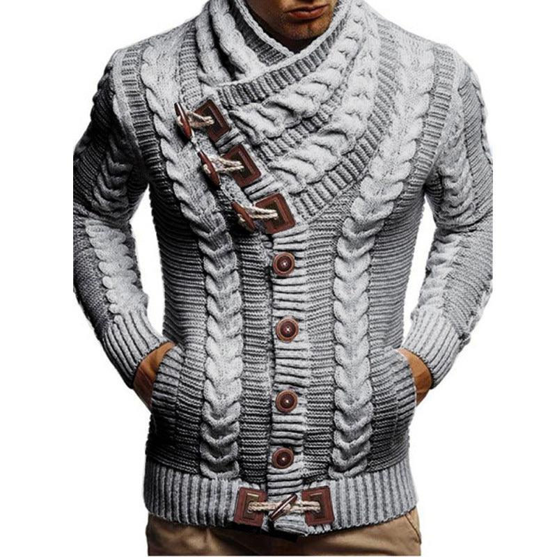 Suéter tipo chaqueta de punto con botones y cuello alto para hombre - Urban Tribes Store