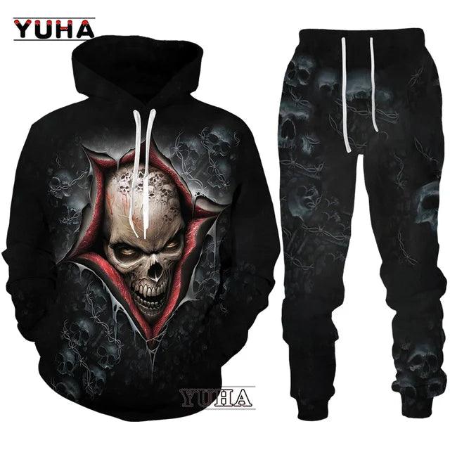 Conjunto de chándal con estampado 3D de calavera para hombre - Urban Tribes Store