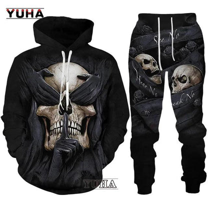 Conjunto de chándal con estampado 3D de calavera para hombre - Urban Tribes Store