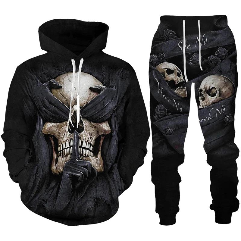 Conjunto de chándal con estampado 3D de calavera para hombre - Urban Tribes Store