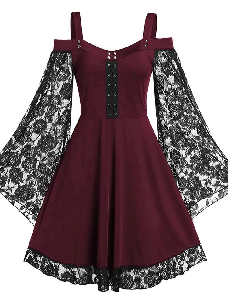 Vestido gótico oscuro de manga acampanada para mujer - Urban Tribes Store