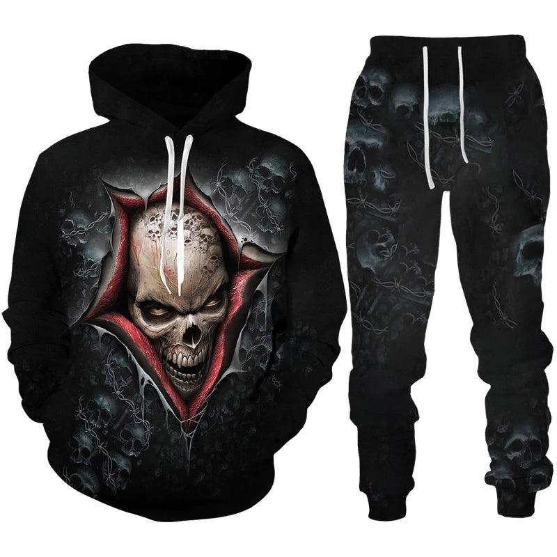 Conjunto de chándal con estampado 3D de calavera para hombre - Urban Tribes Store