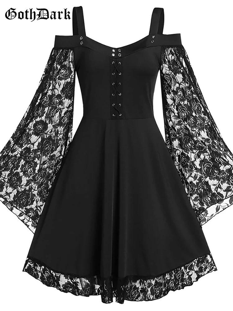 Vestido gótico oscuro de manga acampanada para mujer - Urban Tribes Store