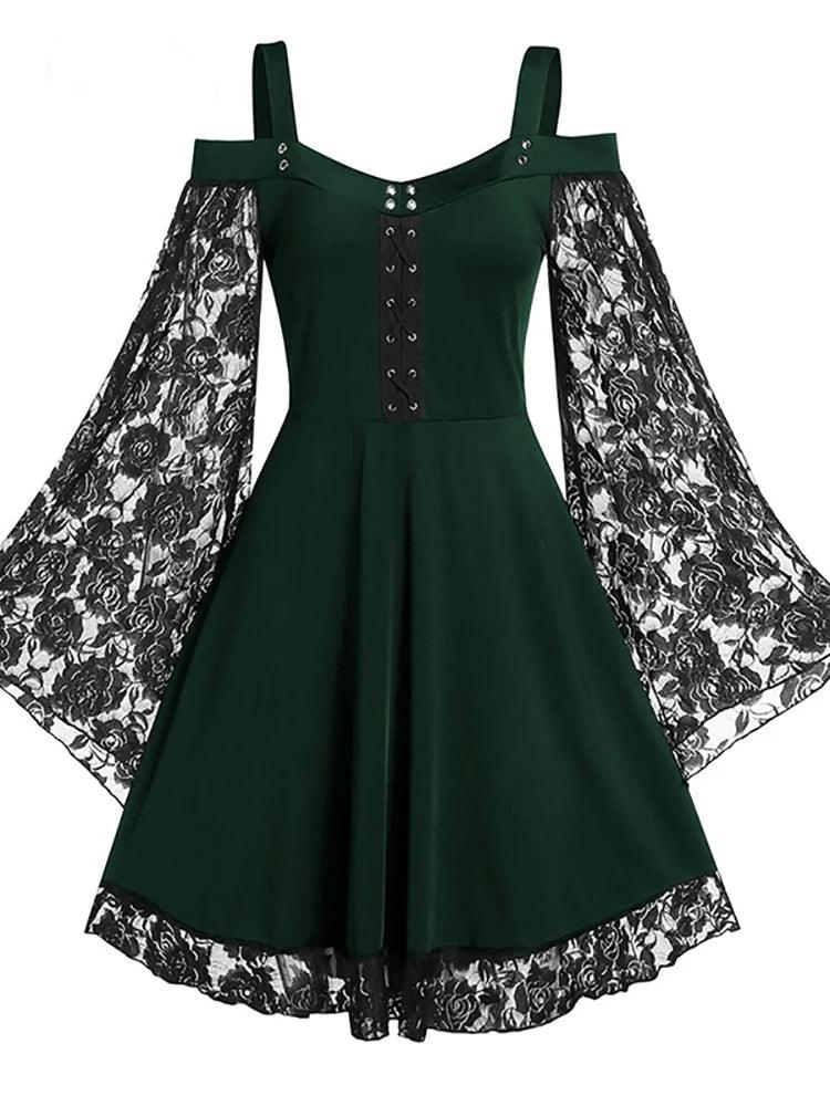 Vestido gótico oscuro de manga acampanada para mujer - Urban Tribes Store